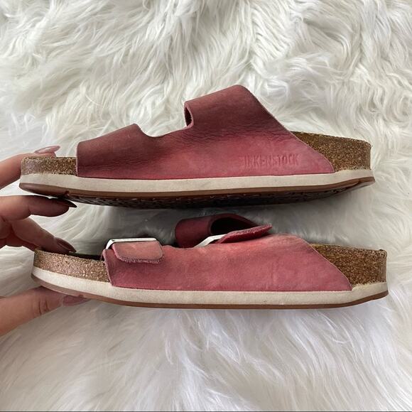 Birkenstock | Unisex Arizona Red Suede Soft Bed Sandals Sport Rubber Sole Size 5 - Picture 6 of 10